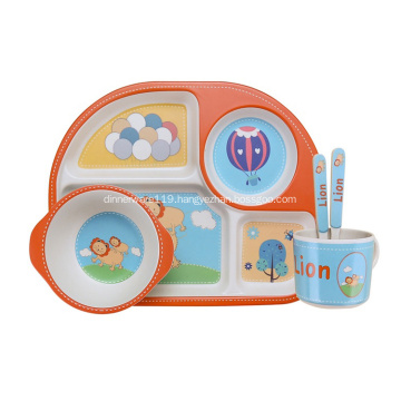 Divided Bamboo Fiber Kids Tray With Spoon Fork